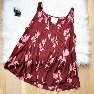Anthro Maeve Button Pleated Floral Tank